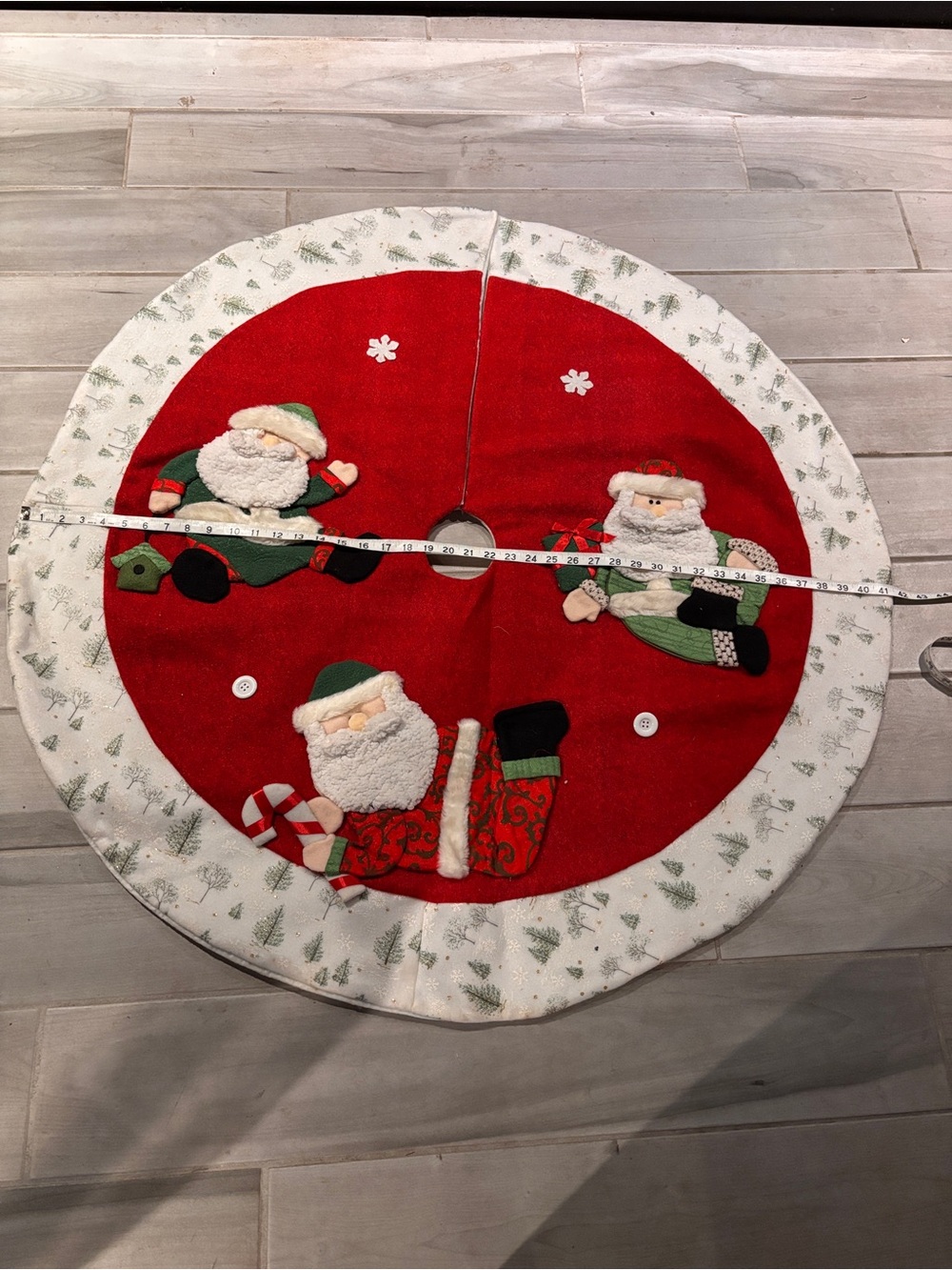 Christmas Santa Tree Skirt - Red and White Holiday Décor 42”D